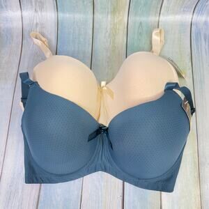 Viola's Secret Women Bra Set of Two 38DDD New With Tags Blue Cream T-Shirt Bra